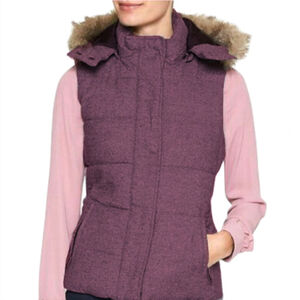 Banana Republic Factory Faux Fur Hood Lined Herringbone Puffer Vest Women's Sz S
